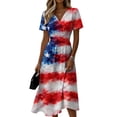 thumbnail image 2 of 4th Of July Dress for Women Swing Flowy Midi American Flag Dress Short Sleeve Midi Summer Long Dresses, 2 of 5