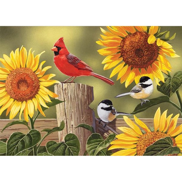 Diamond Drill Sunflower Cardinal 5D DIY Kits de pintura Full Round Wall Art Decor FLhrweasw Nuevo