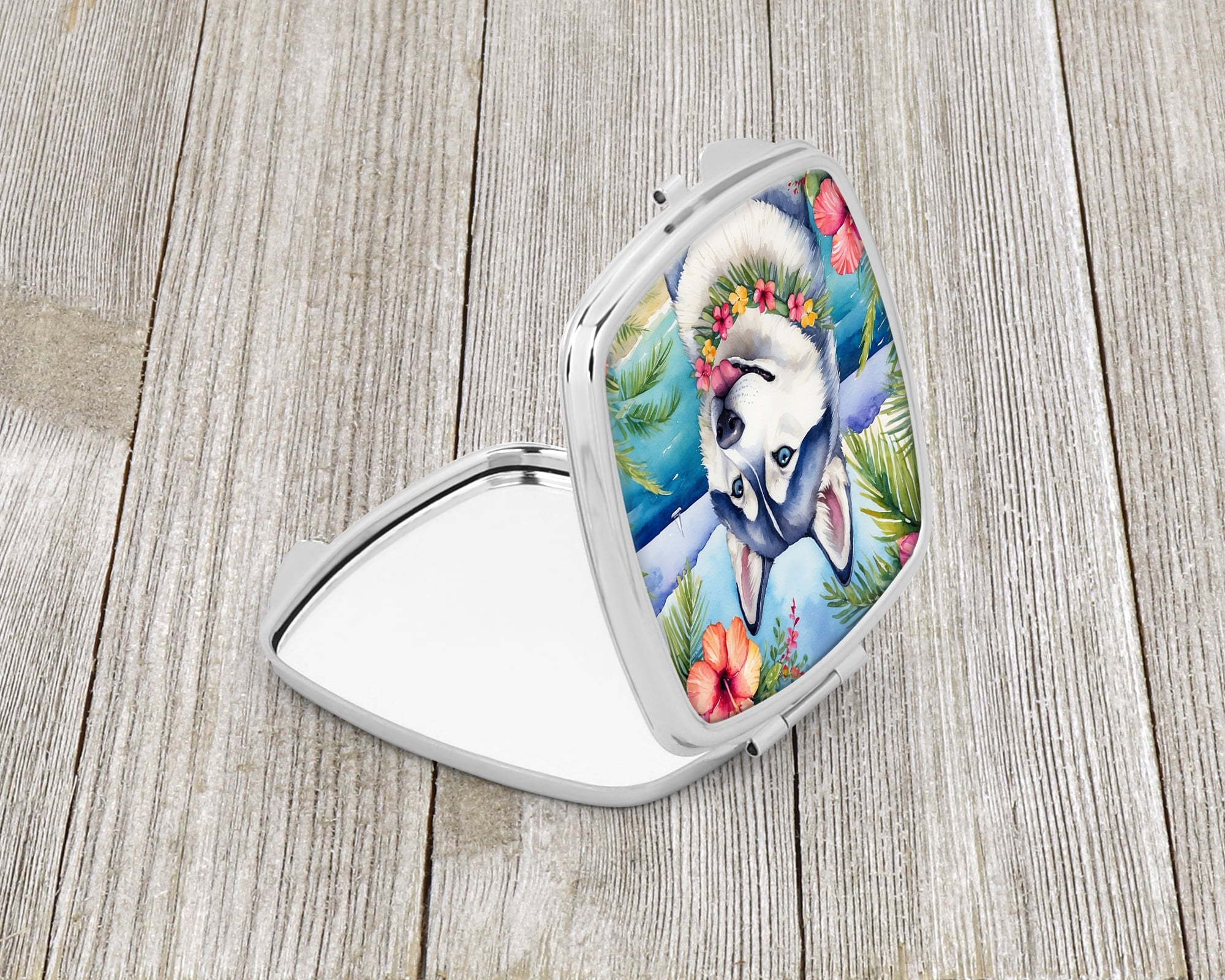 Siberian Husky Luau Compact Mirror 2.75 in x 3 in