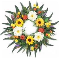 26" Sunflower Wreath Decor, Peony Eucalyptus Summer Wreaths for Front Door Farmhouse Home Decor, Bright Handmade Decoration Gift from Spring to Fall