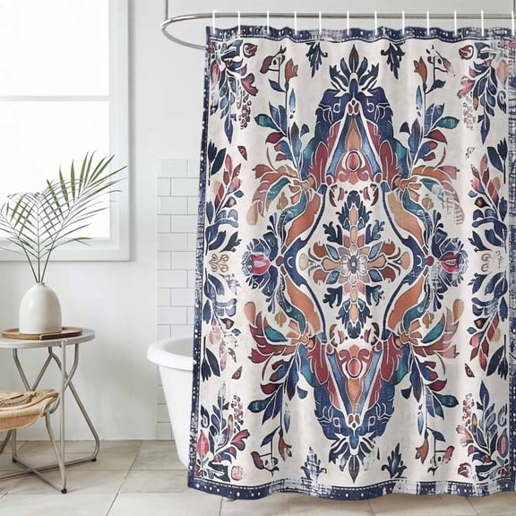 Boho Navy Blue Waterproof Fabric Shower Curtain,Vintage Southwestern Geometric Art Waterproof Fabric Shower Curtain for Bathroom Curtains Bathtubs Hotel Shower Curtains with 12 Hooks Extra Long 72x96