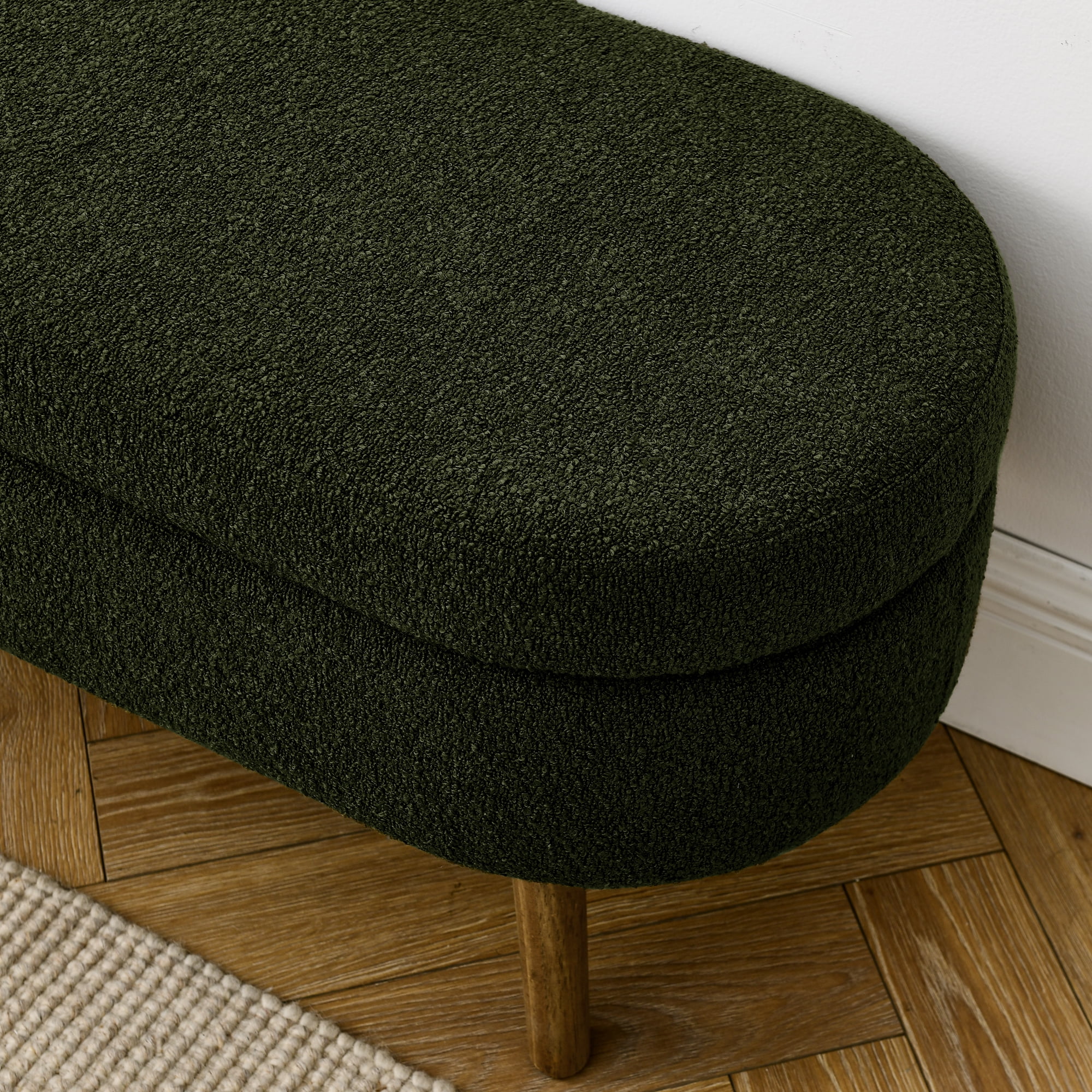 Ottoman Oval Storage Bench,Rubber Wood Legs, Green(43.5"x16"x16")