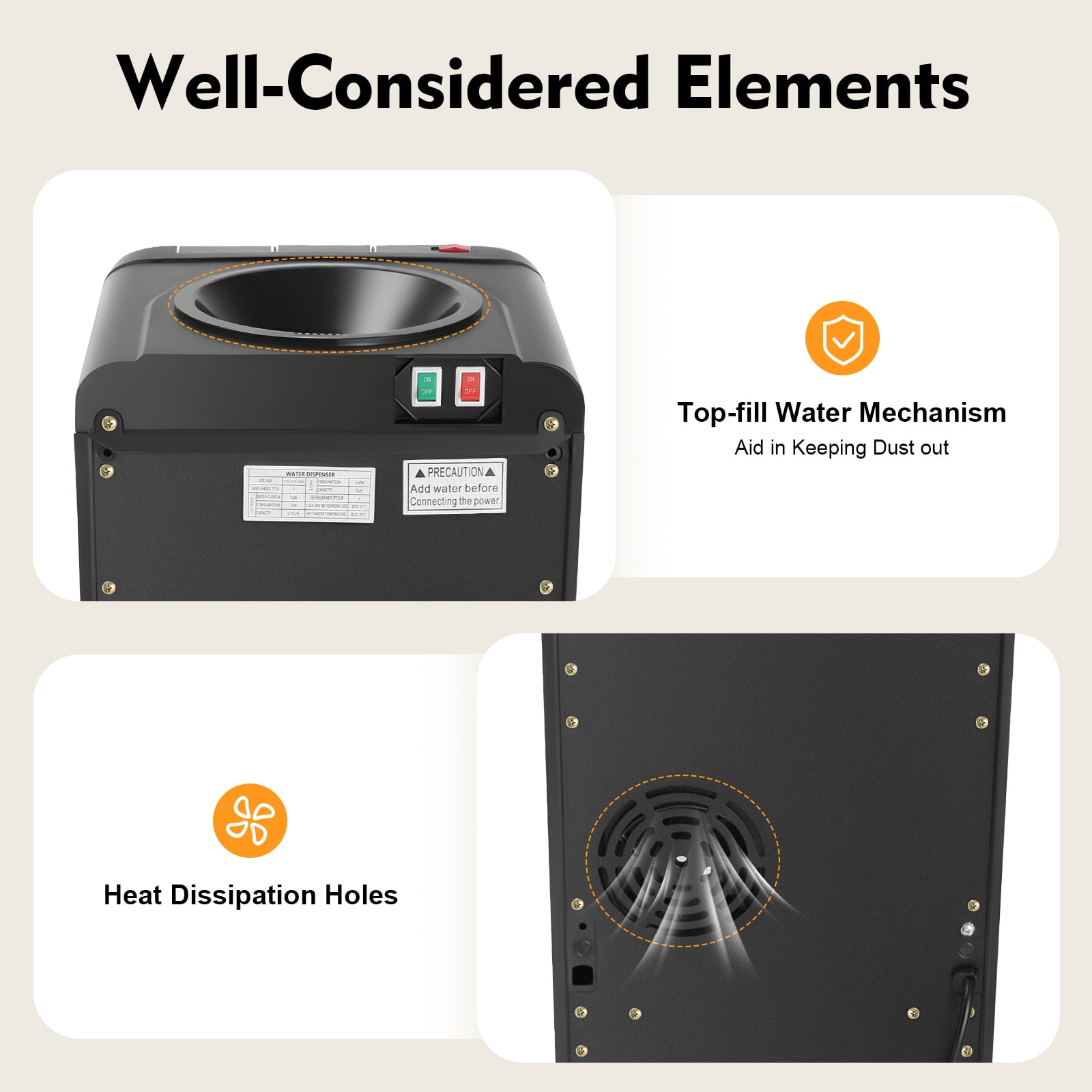 Miumaeov Top Loading Water Dispenser Freestanding Hot Cold & Warm Water Cooler 3 Temperature Settings 5 Gallon Capacity Water Dispenser
