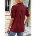 thumbnail image 4 of TEMOFON Women Tops Summer Casual Blouses Fashion Puff Short Sleeve V Neck Lapel T Shirts for Women Winered Size L, 4 of 6