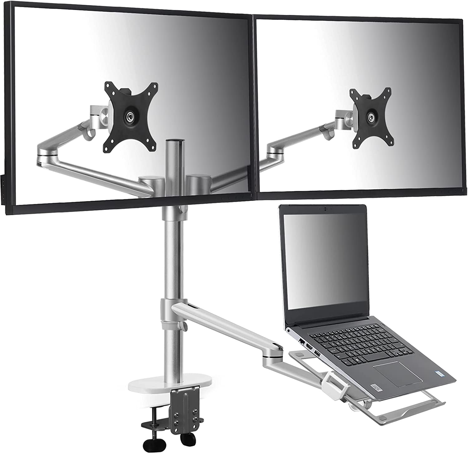 Monitor and Laptop Mount, in Adjustable Triple Monitor Arm Desk Mounts,  Dual Desk Arm Stand/Holder for 17 to 27 Inch LCD Computer Screens, Extra  Tray Fits 12 to 17 inch