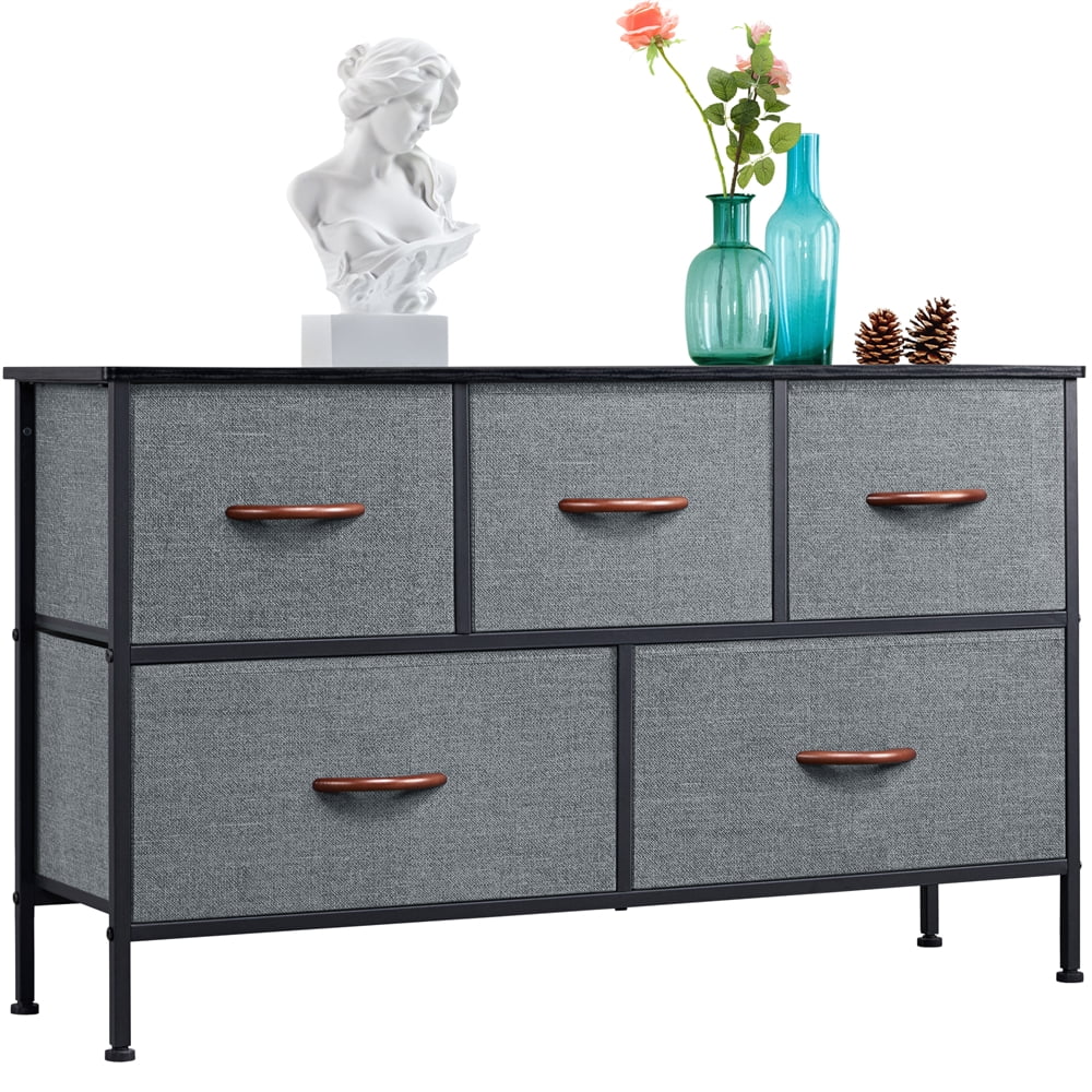 Easyfashion Modern 5Drawer Fabric Storage Dresser, Dark Gray Walmart
