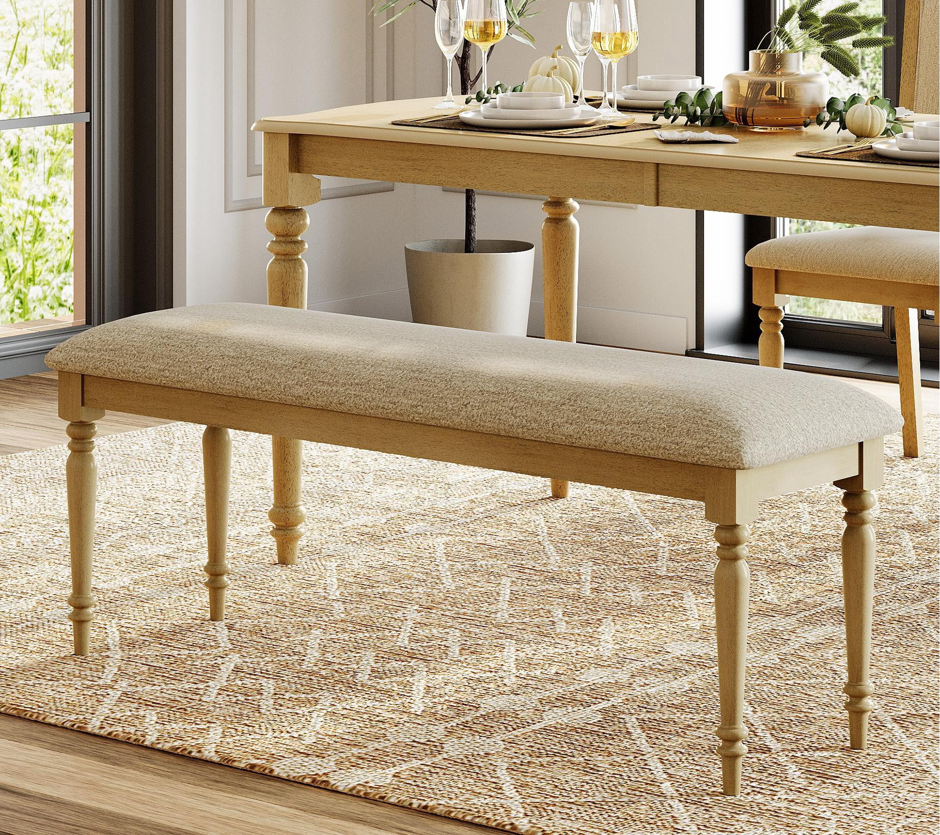 End of Bed Bench for Bedroom, Upholstered Bench for Entryway, Oak, 52 Inch