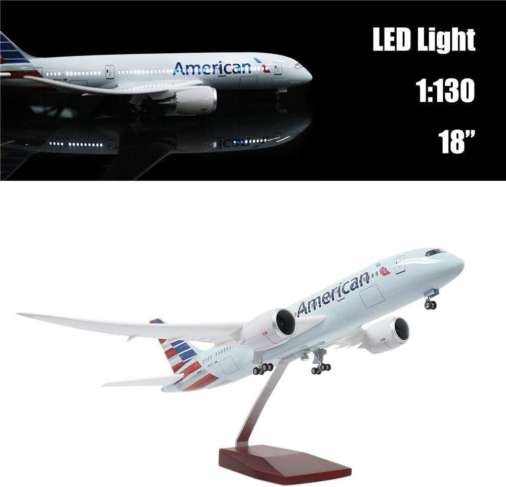 LESES 1:130 Scale LED Light Airplane Model New Canada Boeing 787 46cm Resin Display Plane Model