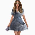 thumbnail image 2 of White Wolf With Blue Eyes Women Dress V-Neck Short Sleeve Flowy Swing Party Midi Dress, 2 of 4