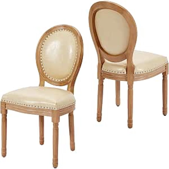 Nrizc French Country Dining Chairs Set of 2, Leather Oval Farmhouse Style