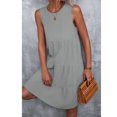 thumbnail image 3 of Vestido con gradas con cuello redondo para mujer, vestido sin mangas con dobladillo suelto, informal, elegante, liso, para fiesta, vida diaria, gris M, 3 of 6