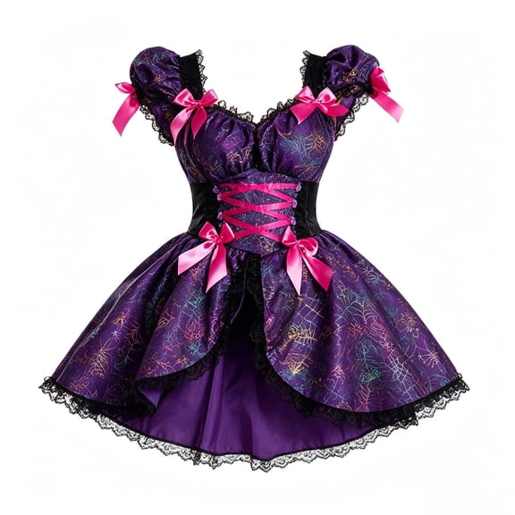 Women Halloween Purple Gothic Court Dress Set,Women 2 Piece Purple Black Gothic Dress with Hat, Suitable for Themed Party and Stage Show