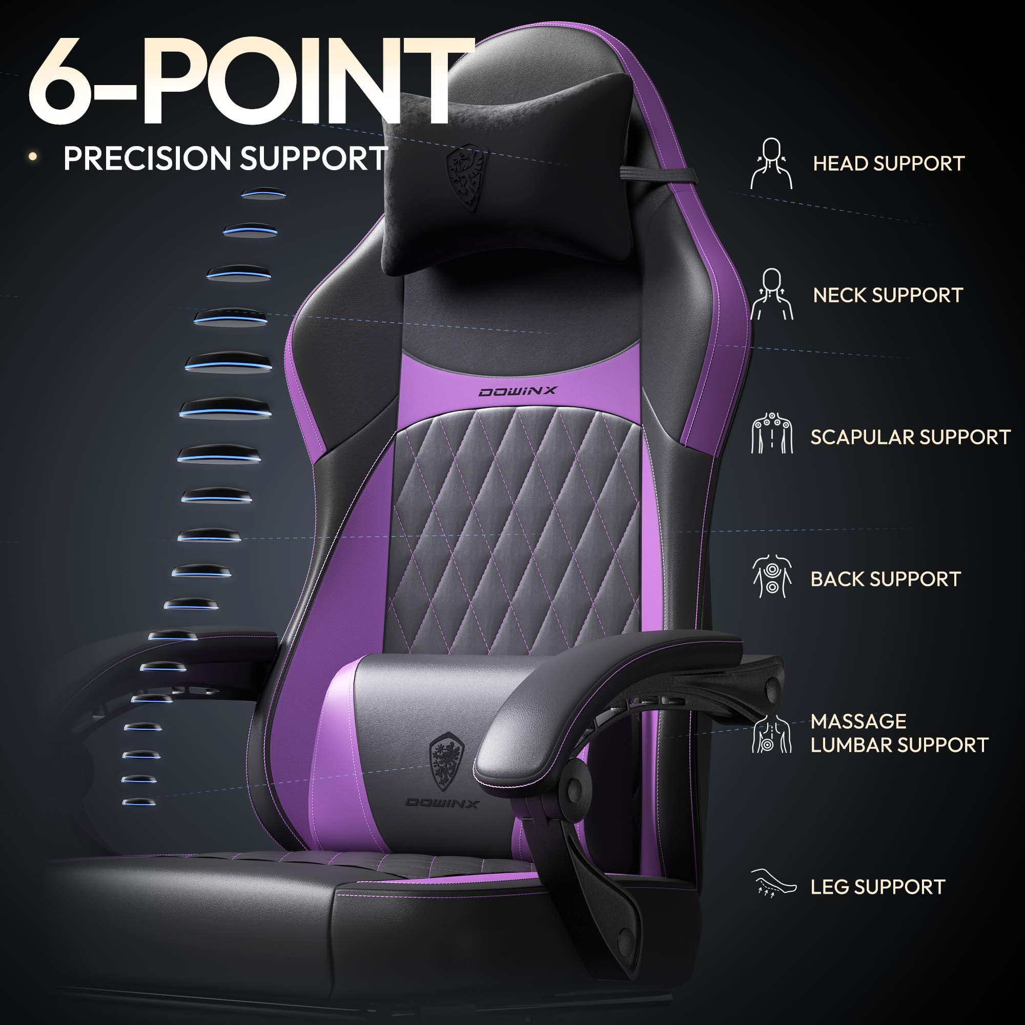 KARXAS Adult Gaming Chair Faux Leather PC Gaming Chair with Footrest and Lumbar Support, Black and Purple
