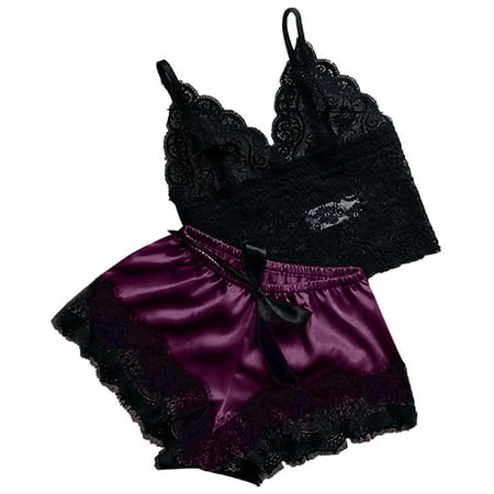 

Women s Lace Cami Top with Shorts with Panties 2 Piece Set Sexy Lingerie Pajama Set