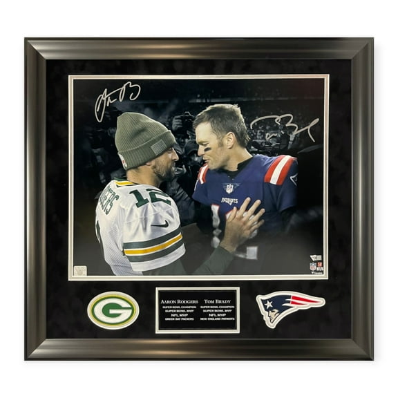 Tom Brady  Aaron Rodgers Autographed 16x20 Photo Framed to 23x27 Fanatics