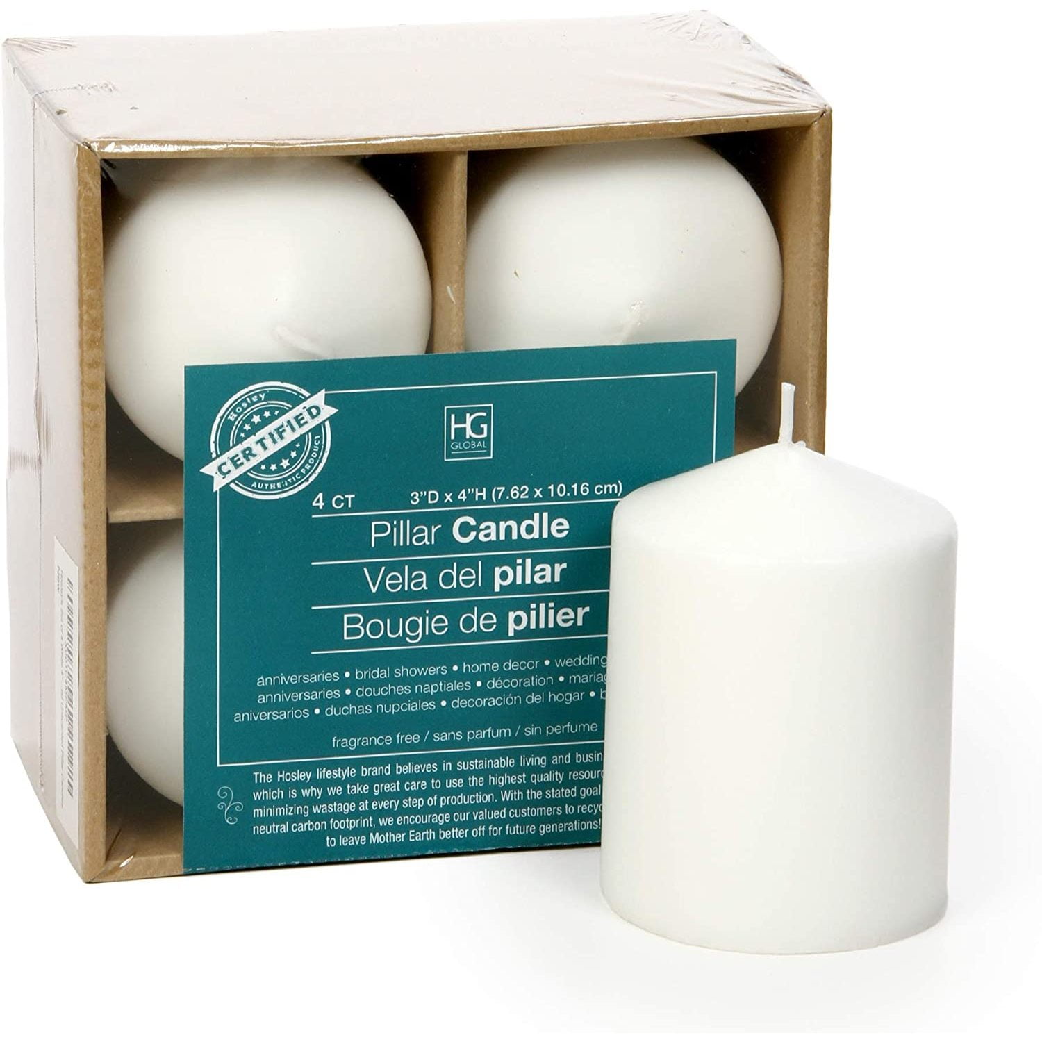 Codllyne 3x4 High White Unscented Pillar Candles Set of 4. Bulk Buy