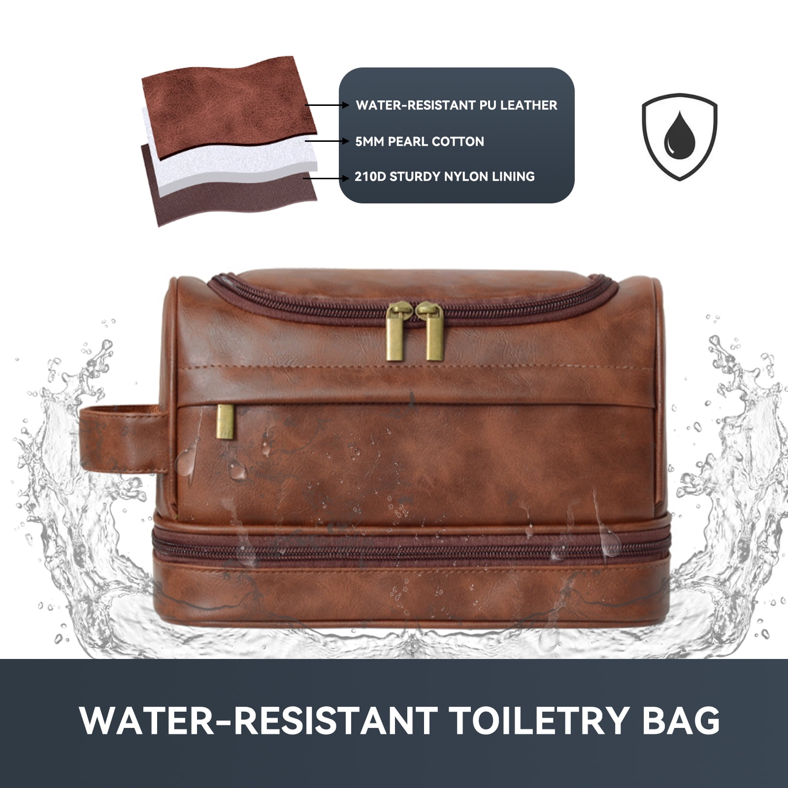 Toiletry Bag for Men, Large Leather Travel Pouch Bag with Hanging hook,Travel Essentials Dopp kit, Men's Shaving Grooming Kit,Gifts for Father, Dad, Boyfriend, Grandpa, Shaving Kit