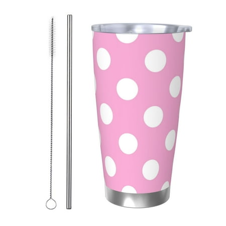

Tideii Pink And White Polka Dot for 20OZ Car Cup Stainless Steel Cold and Hot Cup with Lid Suitable for Outdoor and Home Unisex-Straw Two-piece Set