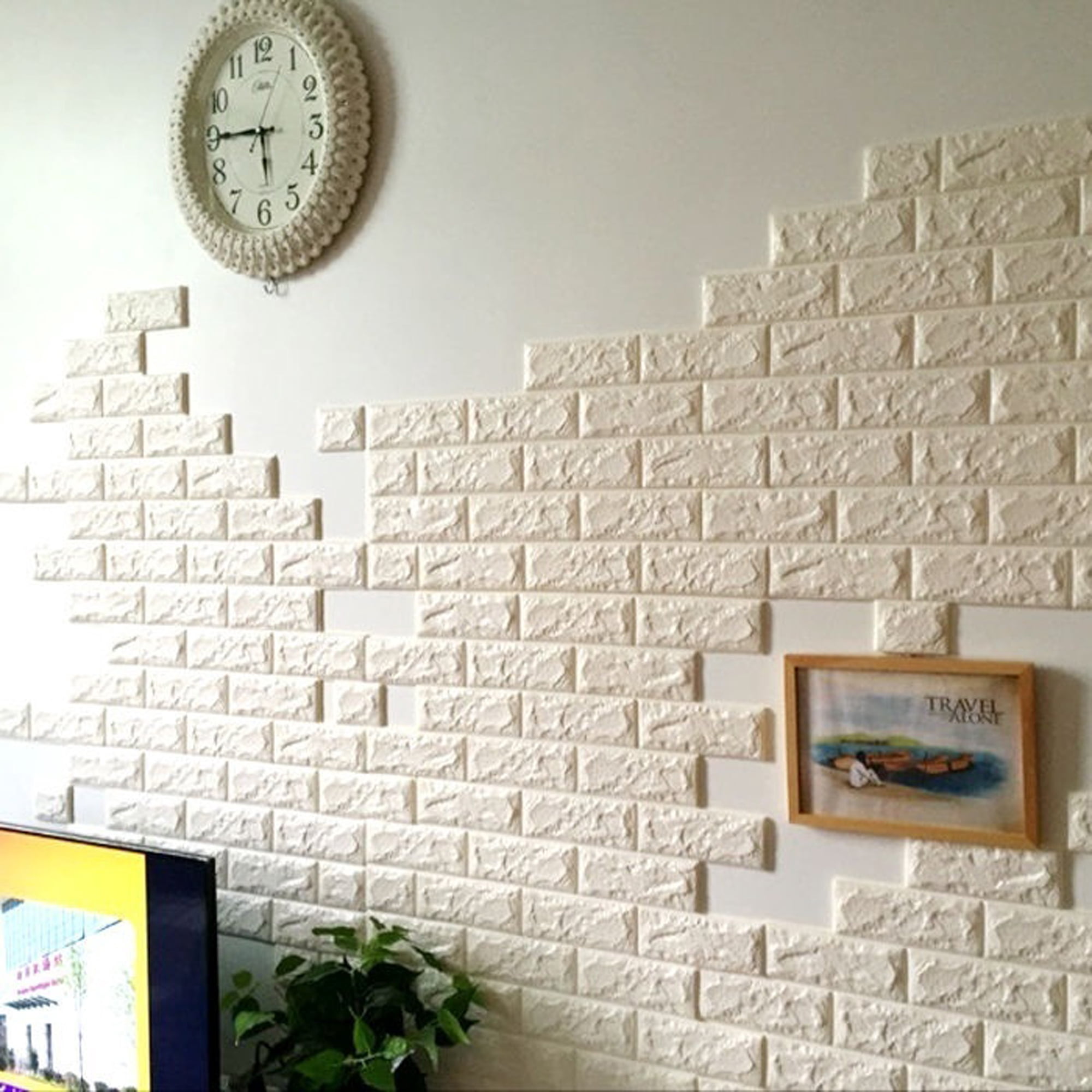 LELINTA 3D Self-Adhesive Wallpaper Faux Foam Real Bricks Effect Wall Panels  