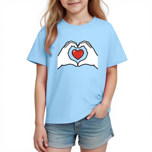 Blusas y camisas de manga corta con cuello redondo para niños y niñas, camisetas gráficas de manga corta, blusas con estampados bonitos para la temporada escolar.