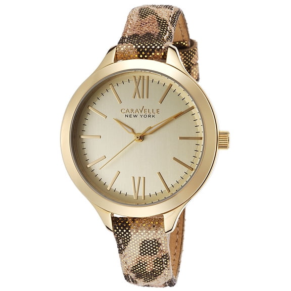 Caravelle New York Metalic Leopard Print Leather Ladies Watch 44L161
