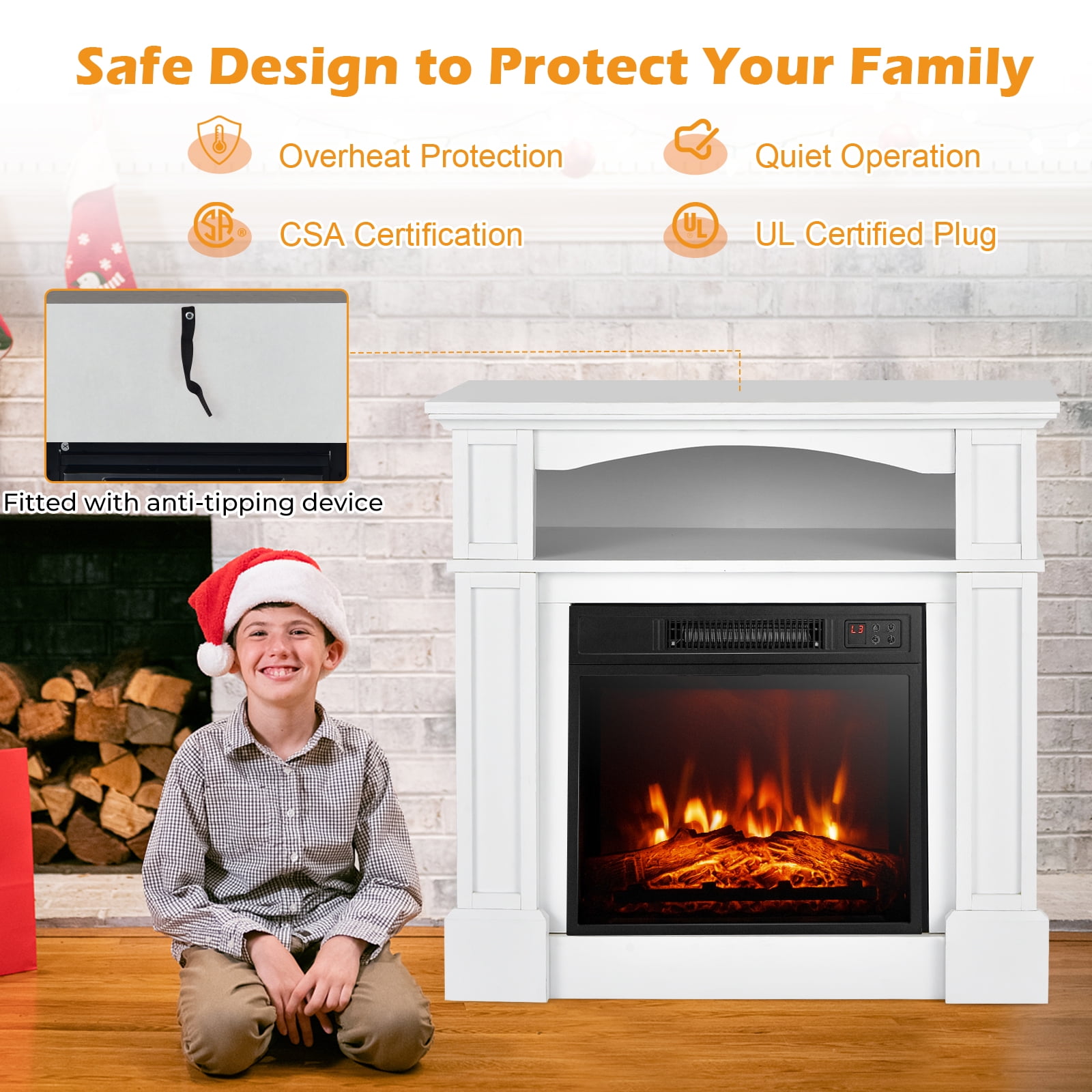 Topbuy Electric Fireplace 32 x 31 Freestanding 5000 BTU Electric Indoor Fireplace