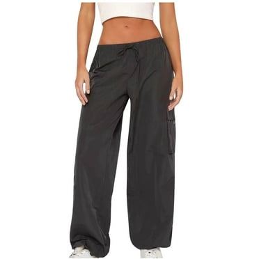 Maean Wide Leg Cargo Pants for Women Elastic Waist Casual Drawstring Outdoor Sport Hiking Trousers with Pockets