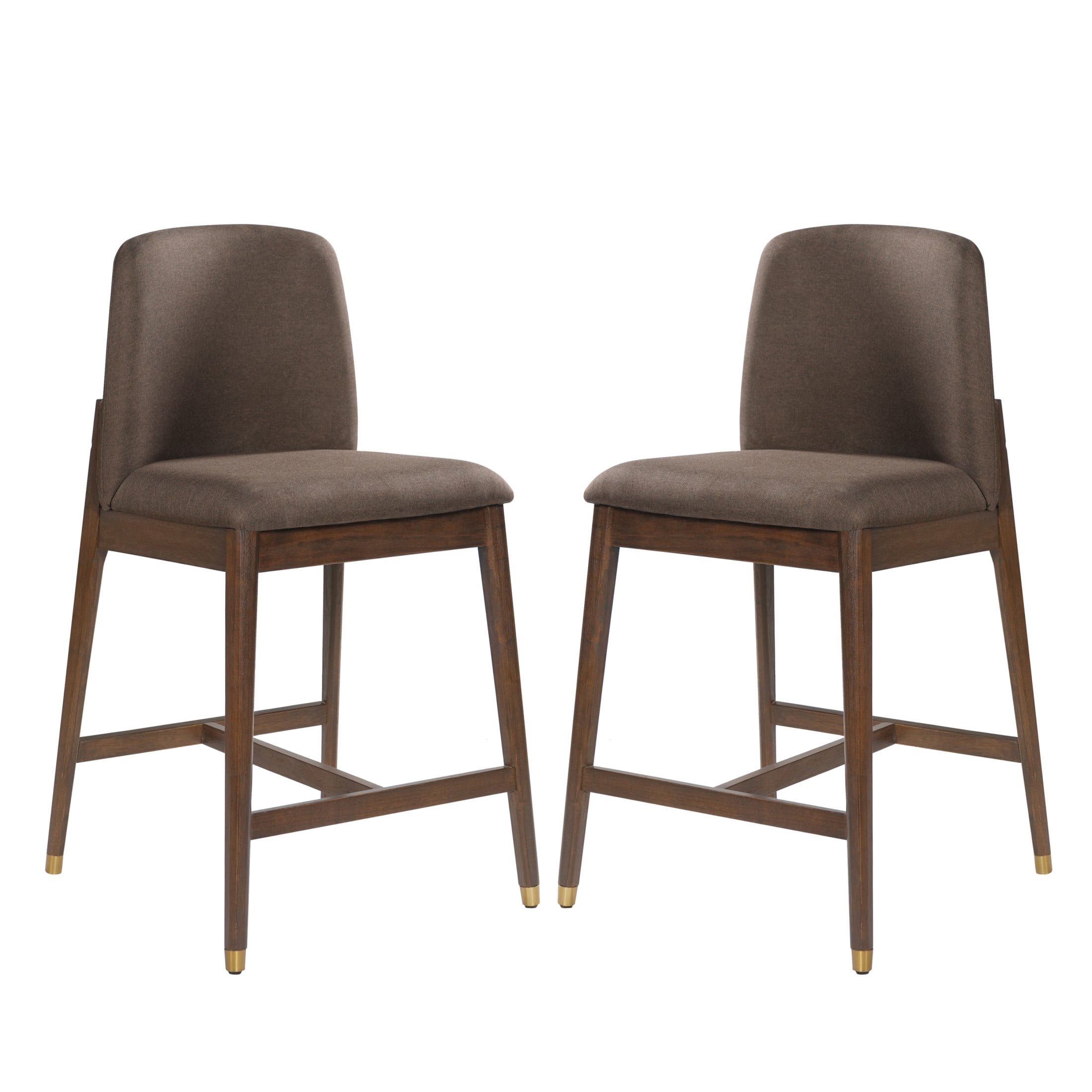Christopher Knight Home 38"H Taupe Upholstered Counter Stools Set of 2, Walnut Finish Rubberwood Frame