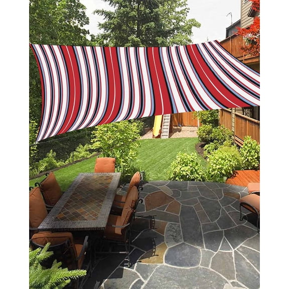 Sun Shade Sail 8'x10' Red Striped Rectangle Sun Shade Sails Canopy Waterproof Geometric Vertical Stripes Outdoor Sunshades Sand UV Block Cover Shades Cloth for Patio Backyard Garden Deck Porch Lawn