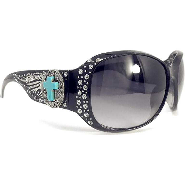 Texas West Womens Sunglasses With Rhinestone Bling UV 400 PC Lens  Horse/Concho/Cross/Butterfly/Star