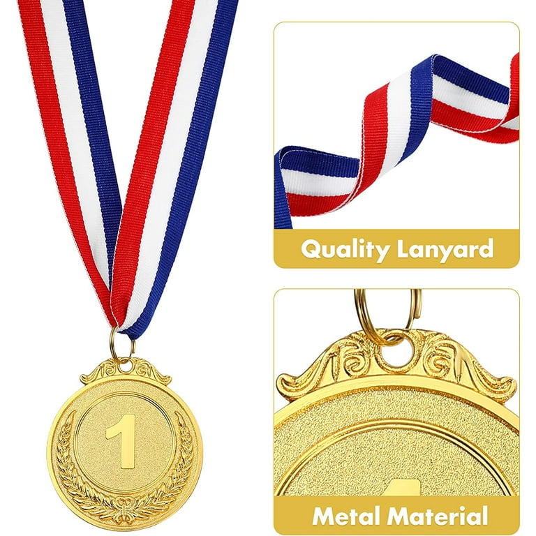 3PCS Metal Award Medals with Neck Ribbon Gold Silver Bronze Style