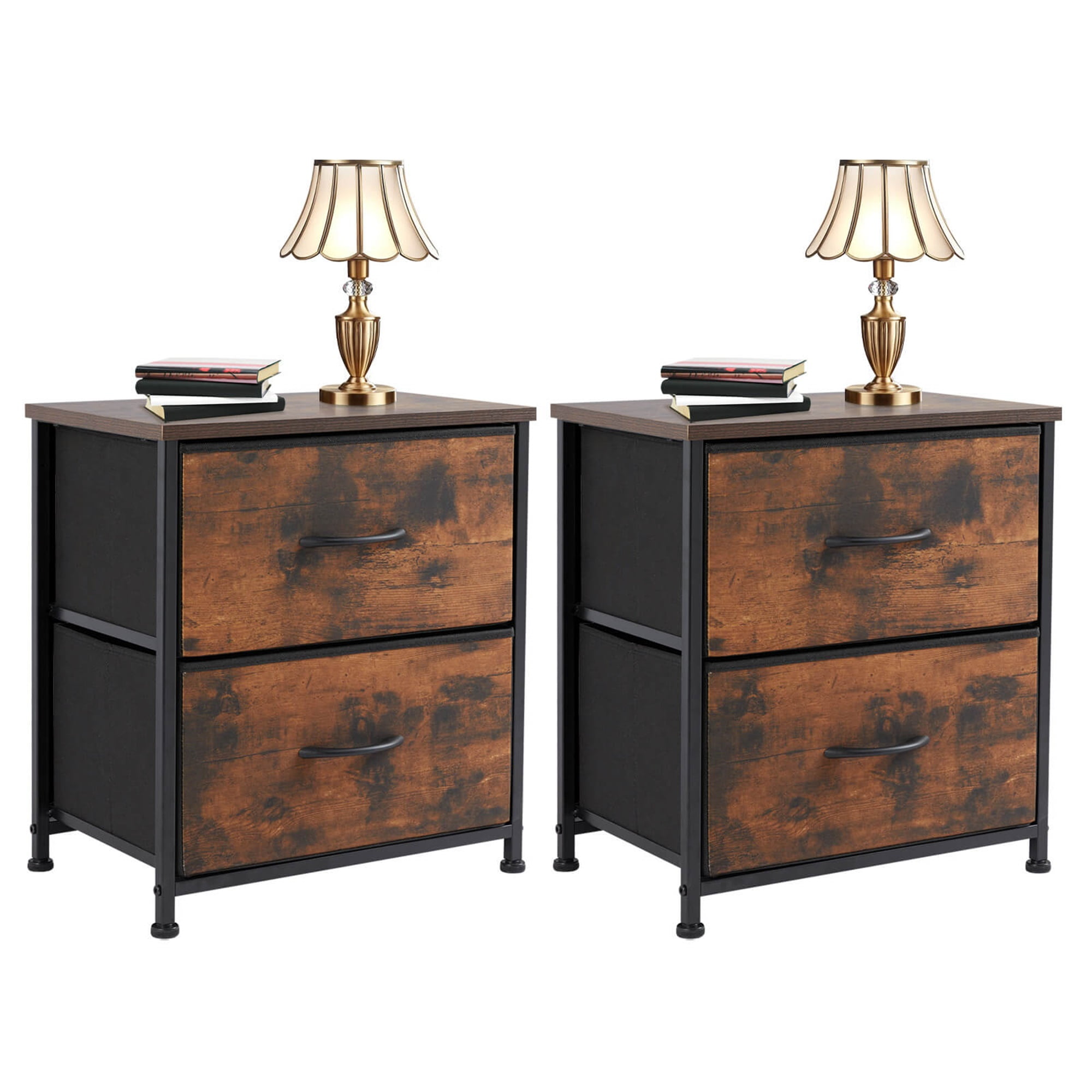 Kadyn Bedside Nightstand,End Table with 2 Drawers for Bedroom, Storage Organizer Furniture, Fabric Cabinet Wood Top, Lightweight Chest of Drawers, Mini Dresser for Clothes, Closet, Dorm,Brown