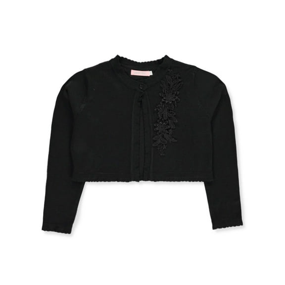 Pink Butterfly Girls' Floral Accent Knit Shrug Color: black Size: 6