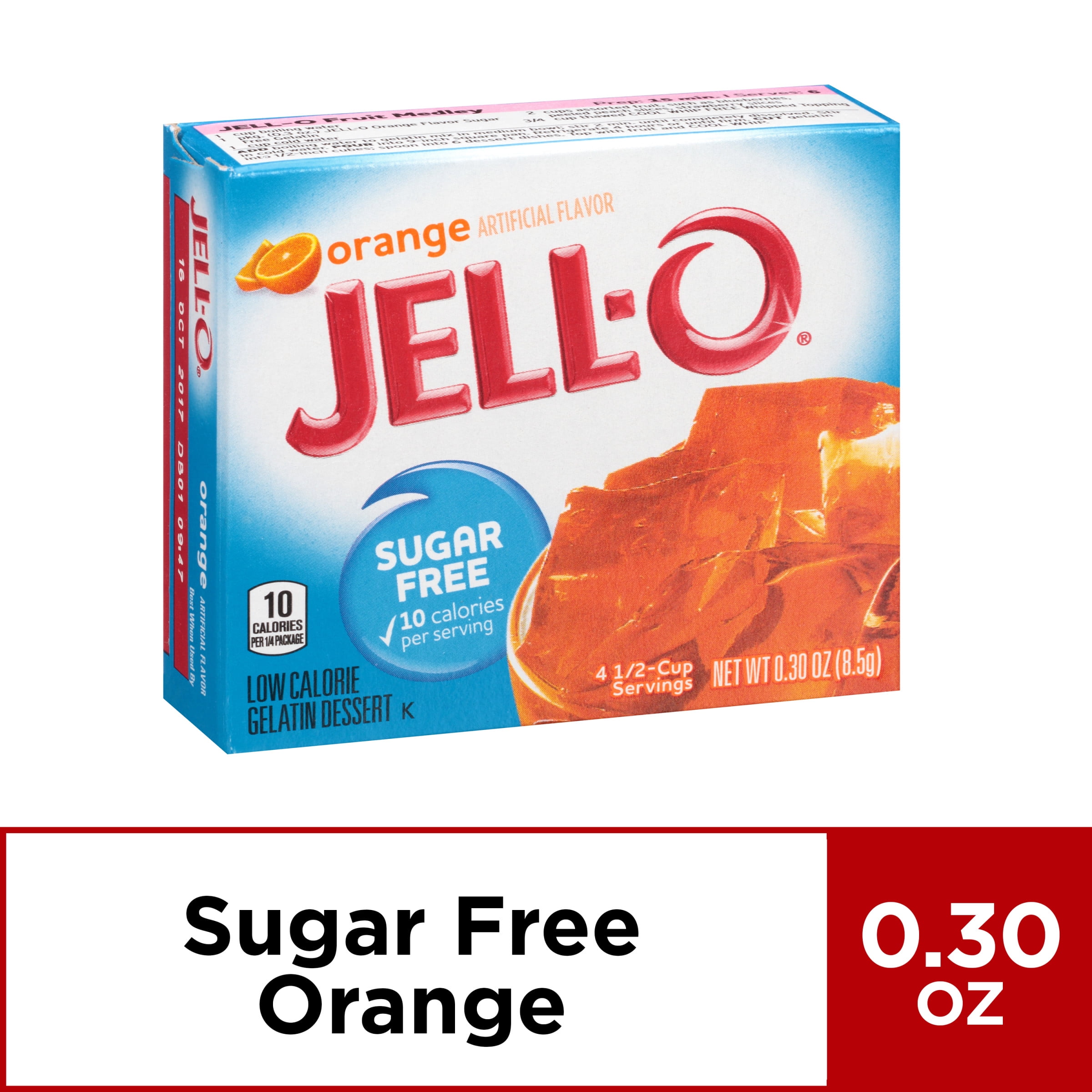 JellO Sugar Free Orange Instant Gelatin Mix, 0.3 oz Box