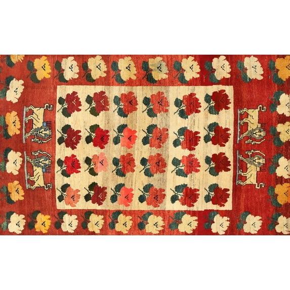Ahgly Company Machine Washable Indoor Rectangle Traditional Red Area Rugs, 3' x 5'