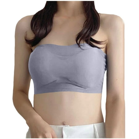 Strapless Bras for Women Non Wired Breathable Bandeau Bra Wide Back Padded Bra Comfy Seamless Bra Solid Bralettes Everyday Stretch Bras Summer Comfort Bandeau Underwear One Size