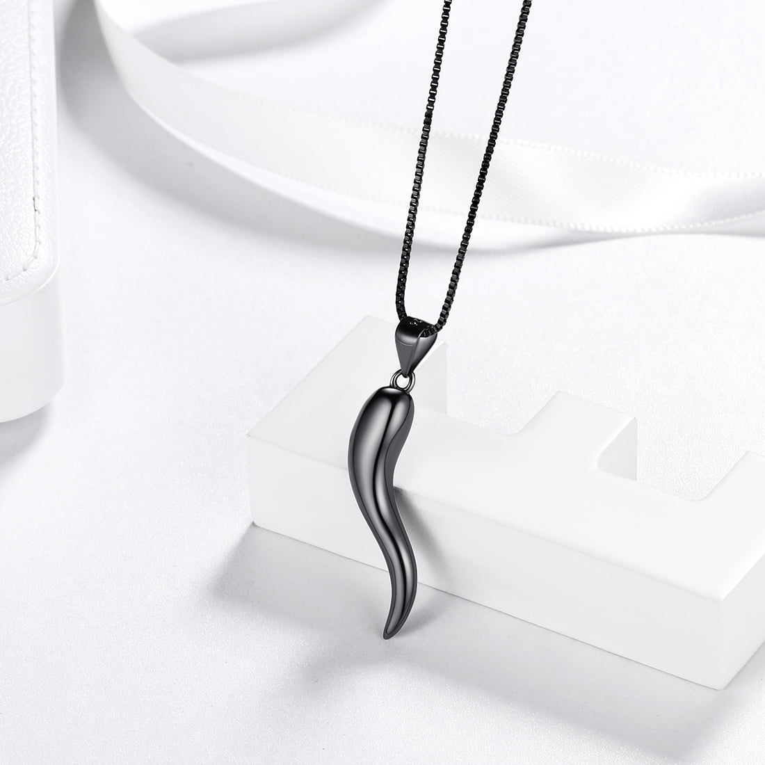 Hipunk Italian Horn Necklace for Men 925 Sterling Silver Cornicello Necklace Pendant Black Women Protection Amulet Jewelry Father's Day Gift