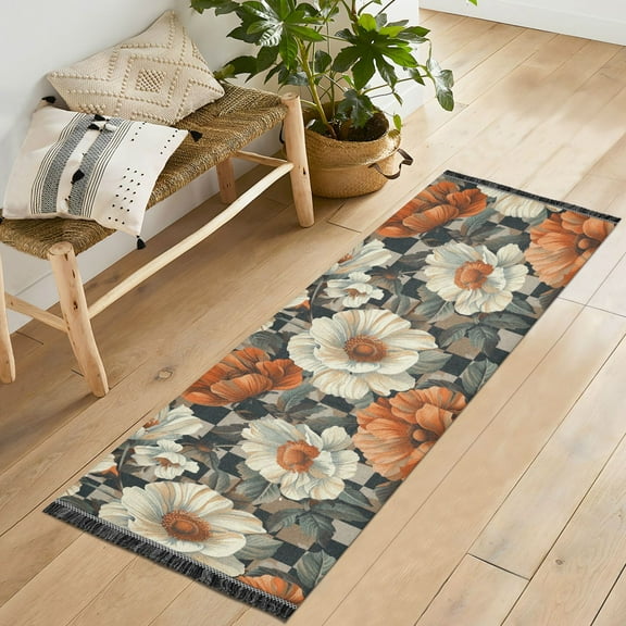 Yayeee Runner Rug for Bedroom 2'x6' Machine Washable Hallway Non Slip Mat, Gray Floral Pattern