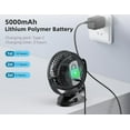 thumbnail image 2 of USB Personal Clip on Fan 5000mAh Battery Operated 6in, Type C, 3 Speed, 720° Adjustment, Portable Fan for Table, Bedroom, Desk, Dormitory, Camping, Stroller,  Cart, 2 of 7