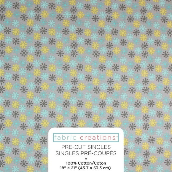 Fabric Creations Grey with Colourful Flowers Fat Quarter Pre-Cut Fabric - 18" x 21" / 45cm x 53cm, 18" x 21" / 45cm x 53cm