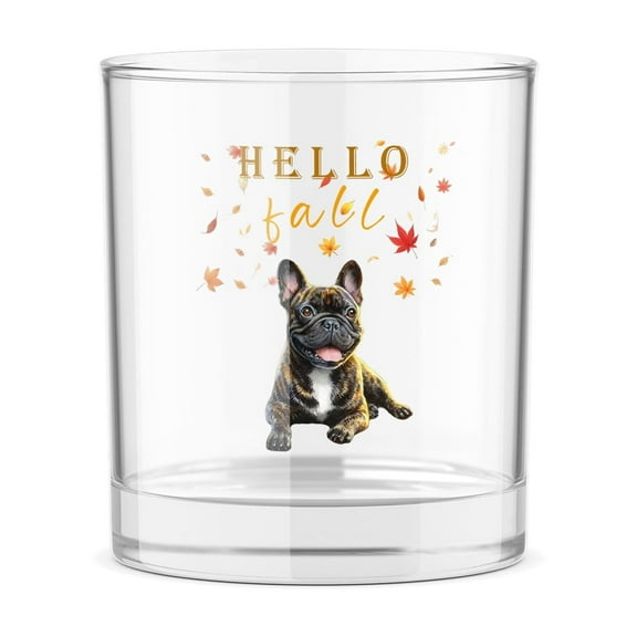 Hello Fall French Bulldog Enjoys Warm Campfire Autumn Night Bright Moon 11oz Whiskey Glass Mug Dog Lover Gifts Whiskey Cocktail Glasses Cup - 01008
