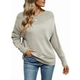 thumbnail image 2 of Women'S Casual Long Sleeve Sweaters Loose Knit Solid Pullover Sweater Jumper Tops Light Gray S, 2 of 7