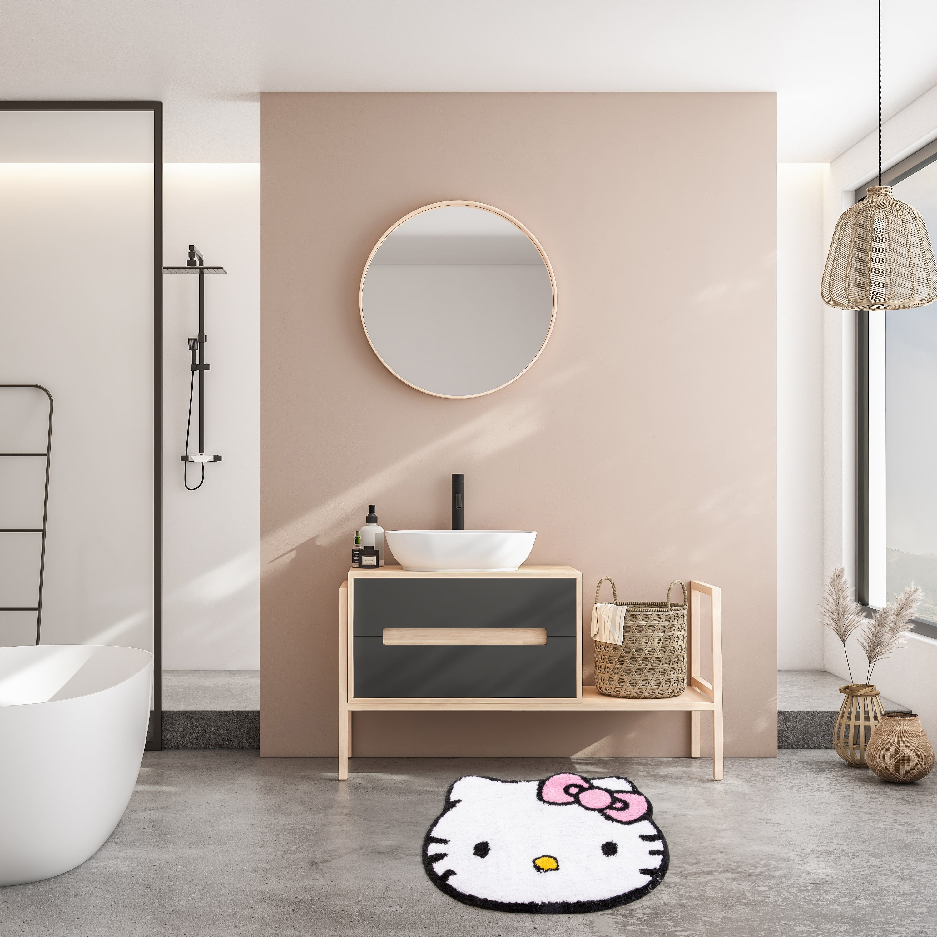 Hello Kitty Tufted Rug, 28" x 25", Cotton, White, Sanrio