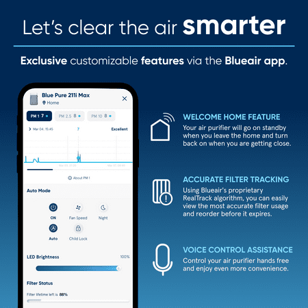 Blueair - Blue Pure 211i Max 635 Sq. Ft HEPASilent Smart Extra-Large Room Air Purifier - White/Gray