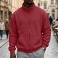 thumbnail image 2 of Mens Zip Up Sweatshirt Mock Neck Track Jacket Lightweight Fleece Full Zip No Hood Athletic Casual Long Sleeve shirts with Pocket Red M, 2 of 6