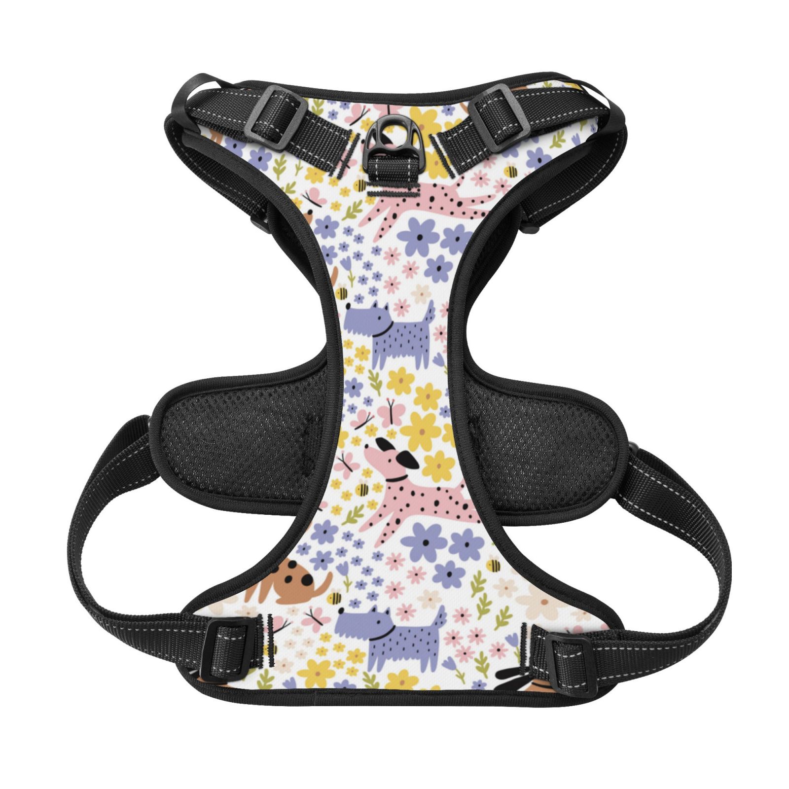 Kdxio Floral Puppy Print No Pull Dog Harness Adjustable Reflective Oxford Easy Control Medium Large Dog Harness for Training and Everyday-Small