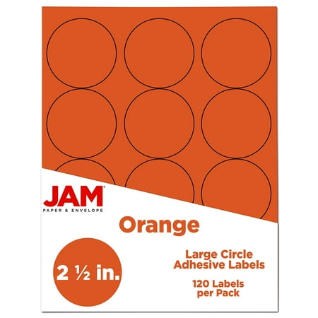 JAM Paper Circle Label Sticker Seals, 2.5-in Diameter, Orange, 120 Round Labels/Pack
