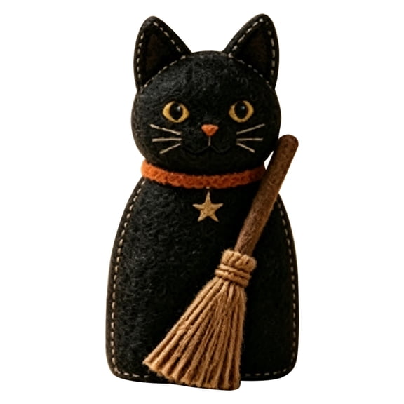 6.8-Inch Black Cat Halloween Figurine, Retro Wood Tabletop Decor , Freestanding Spooky Cat Statue for Mantel, Shelf, Entryway and Tiered Tray
