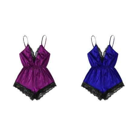 (2-Pack) Kcodviy Sleepwear Bodydoll Bodysuit Women with Garter Belt and Stockings Girl V-Neck Bride for Women Plus Size Lace Splice
