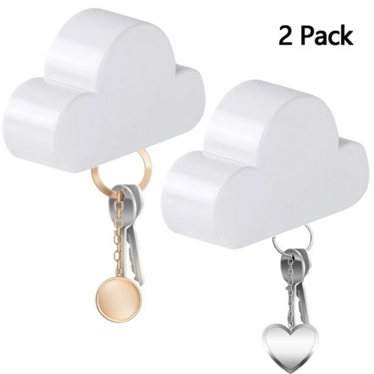 Magnetic Key Holder for Wall Door, Magnetic Key Ring Holder with Adhesive,  Magnetic Key Rack Organizer Hooks, 2 Pack, White